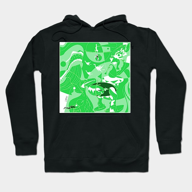 hell delightful parade of yokais and demons art ecopop bosch vector paint Hoodie by jorge_lebeau